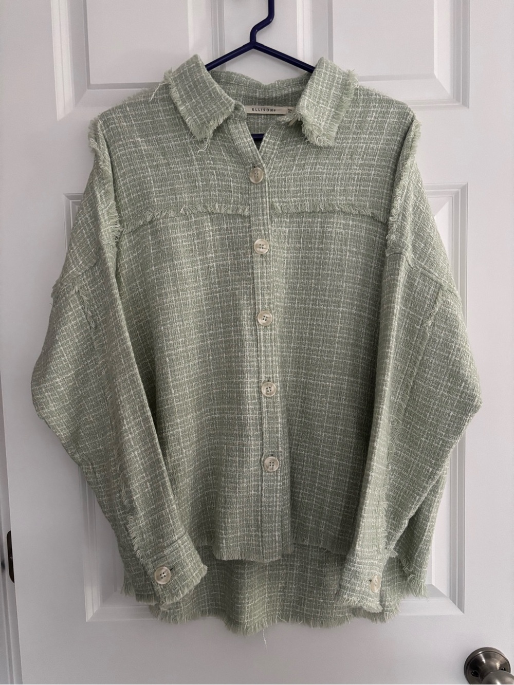 Ellison Light Sage Green Tweed Button-Up Jacket